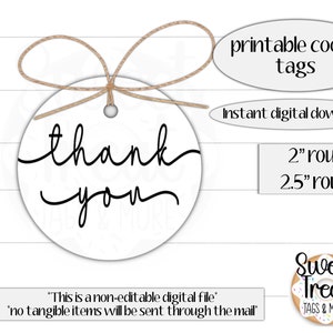Afdrukbare bedankje cadeaulabel set -2" - 2,5"- ronde bedankje cookie tags - minimale bedankje tag - cadeau label voor koekjesverpakking of lekkernijen