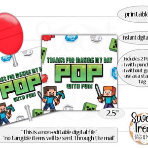 Printable birthday lollipop tag - lollipop tag -lollipop favors - birthday favors - Video Game  Favor Tag – Birthday Party Treat Tag –