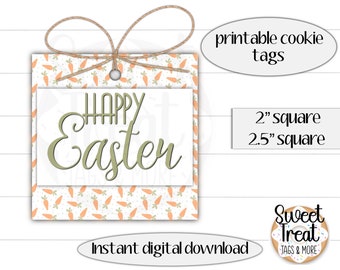 Printable Easter cookie tags - Happy Easter - carrot tags 2"- 2.5"- Easter gift tag for cookie or gift packaging