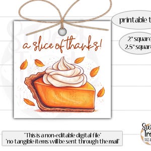 Printable Thanksgiving cookie tag - a slice of thanks - Thanksgiving pie tag - Thanksgiving treat tag - fall cookie tag - Pie cookie tag
