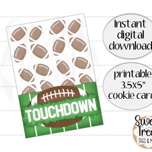 Printable football cookie card - touchdown - football treat packaging - 3.5x5&quot; football cookie card or treat tag touchdown cookie card