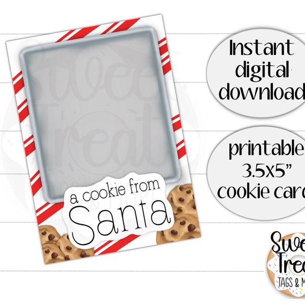 Printable Christmas cookie card - a cookie from Santa - 3.5x5" Christmas cookie card for cookie and treat packaging - Santa cookie card