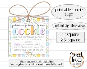 Printable PYO Easter cookie tags 2"- 2.5" paint your own Easter cookie - bunny - chick- carrot cookie tag PYO Easter cookie tag