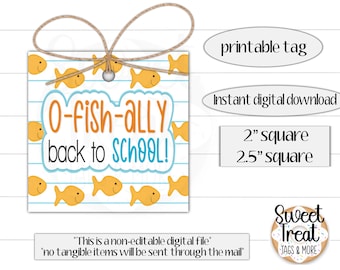Printable back to school tag - back to school goldfish cookie tag - back to school goldfish tag - student favors - back to school favors