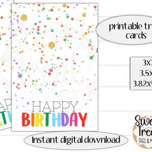Conjunto de cartões de aniversário para impressão - Feliz aniversário - 3x7, 3,5x7, 3,82x5,67 - confete dourado - embalagem de presente de aniversário