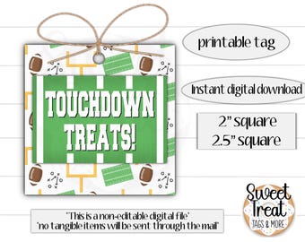 Printable football tag - football cookie tag - touchdown treats gift tag - football favor tag - fall favor - football treat tag - sports tag
