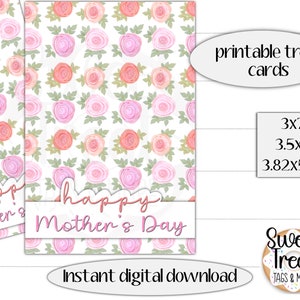 Conjunto de cartões de presente para o Dia das Mães para impressão - Feliz Dia das Mães - 3x7, 3,5x7, 3,82x5,67 - cartão de presente de rosas em redemoinho - embalagem de presente de dia das mães