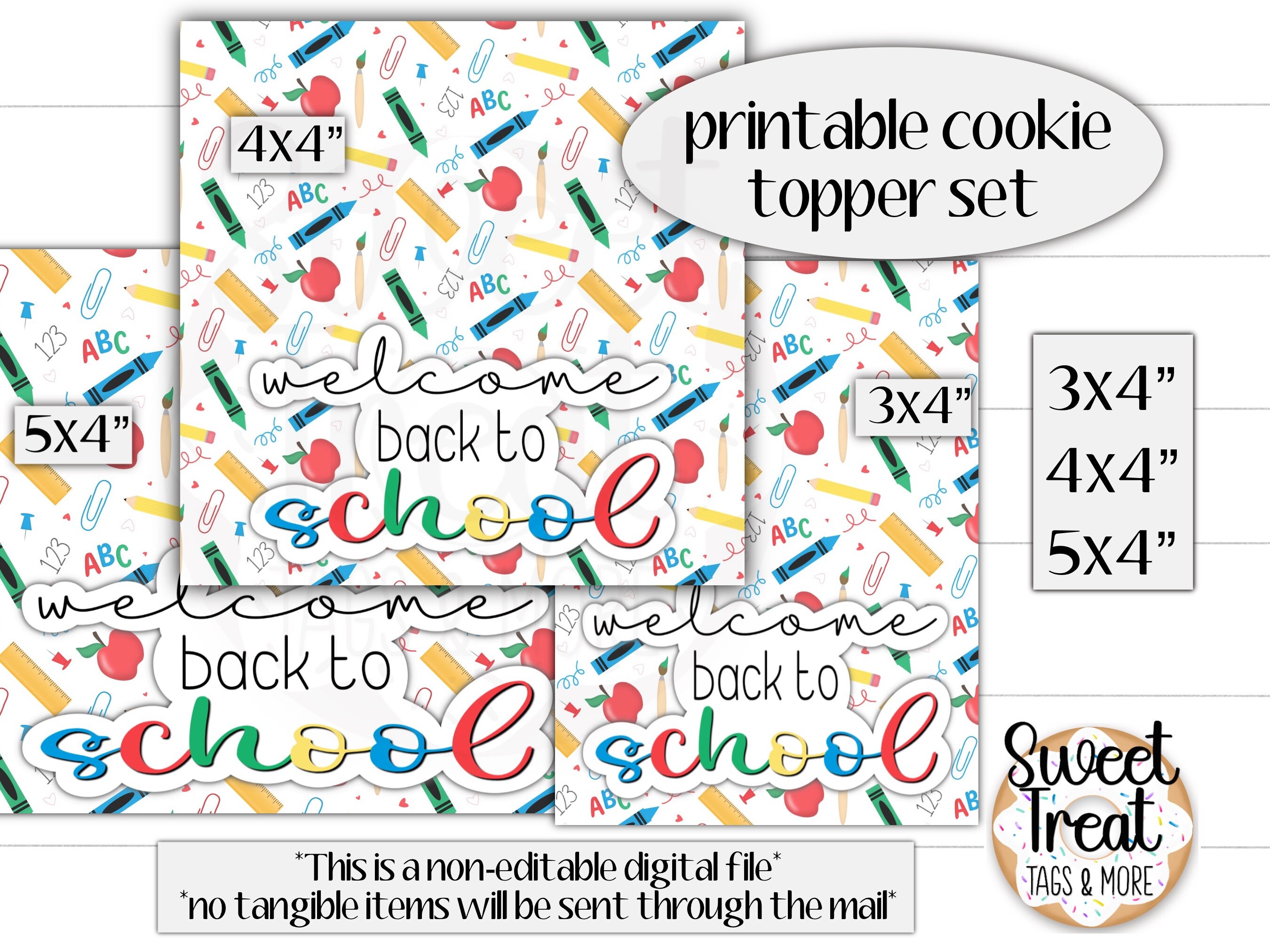 Printable back to school cookie topper set - welcome back to school - pencil - crayon - topper set 3x4", 4x4", 5x4"