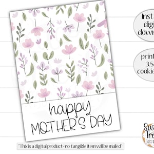 Afdrukbare Moederdag-koekjekaart - Happy Mothers Day - 3,5 x 5" - lentekoekjeskaart - moederkoekkaart - Moederdagkoekjesverpakking