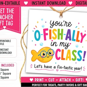 You're O-Fish-Ally in My Class Tag, Meet the Teacher Gift Tag, Teacher Welcome Treat Tag, Back to School Student Gift, Fish School Tag