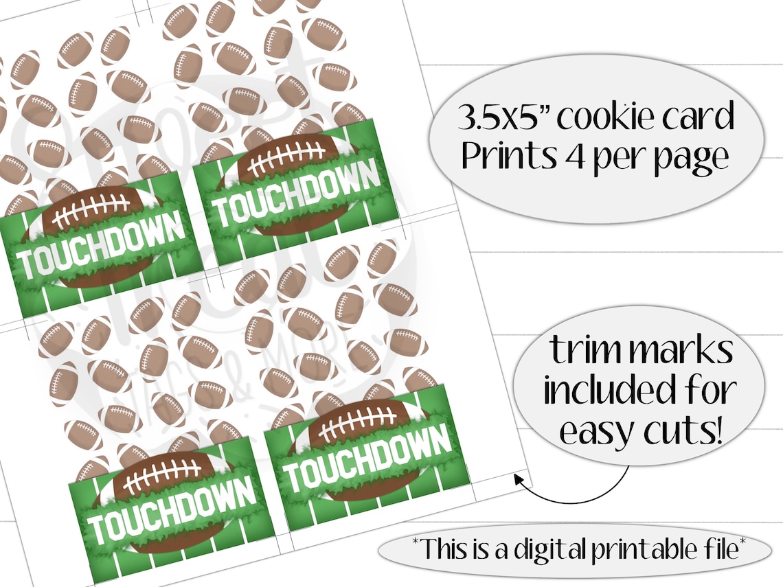 Printable Football Cookie Card Touchdown Football Treat Packaging 3.5x5 ...