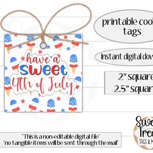 4.Juli Geschenkanhänger zum ausdrucken - 2.5 - 2.5 inch ( 4.Juli 2013 ) Süsse 4.Juli Geburtstags Kekse / Eis am Stiel Geschenkanhänger