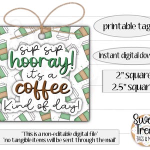 Étiquette de café imprimable - étiquette de café à siroter une gorgée - étiquette de faveur de café - étiquette de biscuit de café - journée nationale du café - faveur de café - cadeaux de café