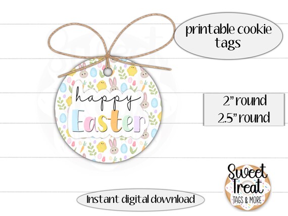Printable Easter cookie tag set - round cookie tags 2" - 2.5" - Happy Easter - bunny - chick-Easter gift tags for cookie packaging or treats