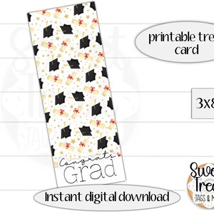 Tarjeta de regalo de graduación imprimible - felicidades graduado - 3x8" - diploma, gorras, estrellas - embalaje de regalo de graduación- graduación