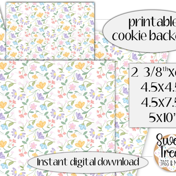 Printable Easter cookie backer set- spring florals - 2&3/8x6.5", 4.5x4.5", 4.5x7.5", 5x10" Easter cookie treat box backers