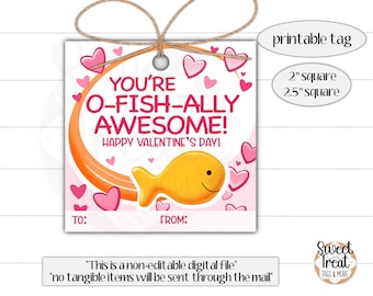 Printable Valentine's day goldfish tag - Valentine's day class tags - Valentine's day treat tag - goldfish valentine tag - class valentines
