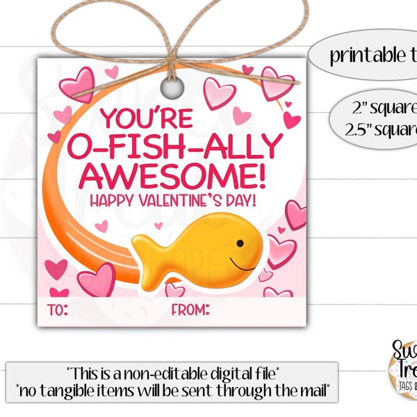 Printable Valentine's day goldfish tag - Valentine's day class tags - Valentine's day treat tag - goldfish valentine tag - class valentines