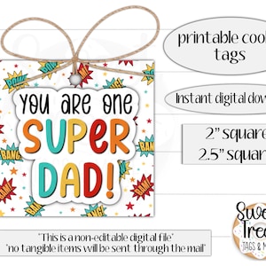 Etiqueta de presente para o Dia dos Pais imprimível - você é um super pai! -2 "- 2,5" - etiqueta de biscoito do dia dos pais - etiqueta de presente super pai - embalagem do dia dos pais
