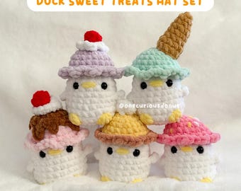 Set di modelli per cappelli a forma di paperella dolce all'uncinetto, pulcino all'uncinetto con cappelli, Amigurumi senza cuciture, PDF, paperella tascabile, pulcino all'uncinetto