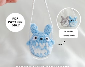 2 in 1 PDF Totoro swing Crochet Pattern, Ghibli Car Hanger, Single swing, Twin swing, Totoro Swing, Chibi Totoro, Car accessories