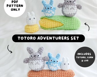 PDF Totoro Crochet Pattern Bundle, CORN, LOG, Chibi Totoro, Chu Totoro, Ghibli, Amigurumi Pattern Tutorial, desk buddy