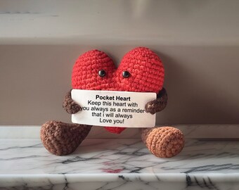 Pocket Heart Hug, Positive vibes gifts, I love you, Handmade crochet heart with lovely message, valentine and christmas gift, gift for her