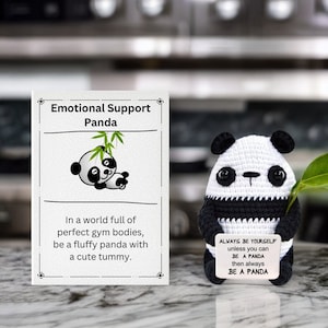 Emotional Support Crochet Panda, Positive Panda toy, Positive vibes, Unique gift, desk decor, Animal lover, cheer up gift, gift for him