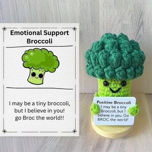 Personalized Crochet Broccoli Table Ornament with Positive Quote, Handmade Knitted Crochet Vegetable, Gift for Vegetarian Lovers, cheer up