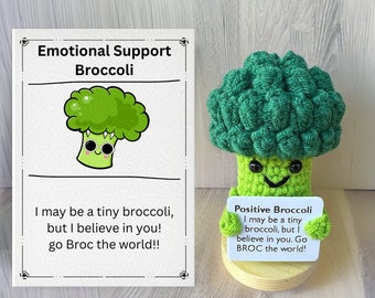 Personalized Crochet Broccoli Table Ornament with Positive Quote, Handmade Knitted Crochet Vegetable, Gift for Vegetarian Lovers, cheer up