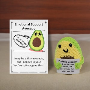 Handgemaakte gehaakte avocadopluche - opbeurend cadeau met bevestigingskaart - motiverend cadeau 'You've Guac This' - Cheer Up-cadeau