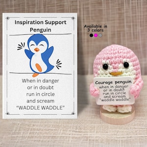piccolo pinguino con messaggio positivo, pinguino positivo, pinguino fatto a mano all'uncinetto, decorazioni per la casa, peluche per bambini, regalo per la fidanzata, bambini