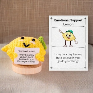 Cute crochet lemons with green leaves, Handmade knitted lemon, desk Decor, Crochet Gift, Caring Gift, Personalized lemon with positive quote
