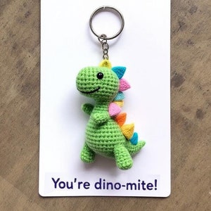 Tiny Dinosaur Crochet Keychain, Cute T-Rex Keychain, Adorable Brontosaurus Keychain, Dinosaur Gift for Kids, Crochet Dino Keyring lanyard