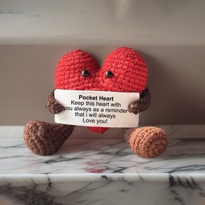 Pocket Heart Hug, Positive vibes gifts, I love you, Handmade crochet heart with lovely message, valentine and christmas gift, gift for her
