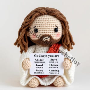Handmade Crochet Jesus Doll | Inspirational Christian Amigurumi Jesus Figure | Faith-Based Gift with bible quotes | Religious Keepsake