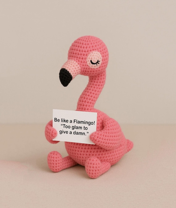 Poupée Au Crochet Flamant Rose - Fait Main En Laine, Avec Carte Inspirante - Cadeau Positif, Soutien émotionnel