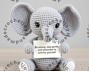 Handmade Crochet Elephant, Gentle and Strong Gift, Amigurumi Elephant Toy, Motivational Keepsake, Elephant Lover, Cute Self-Care Present