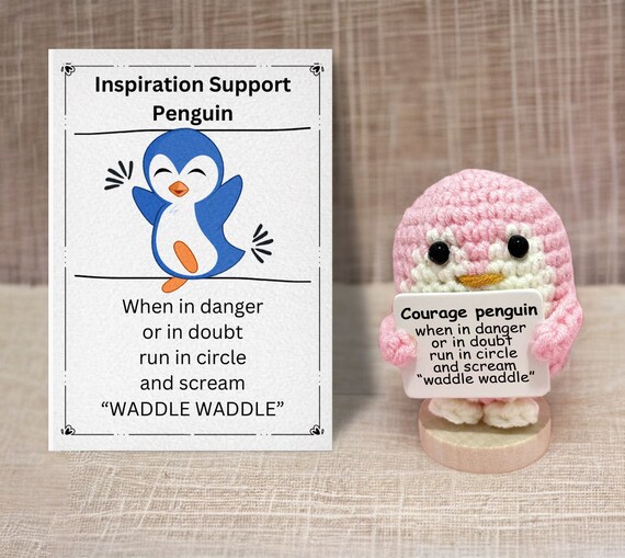 Lot de 2 pingouins positifs amusants de 6,6 cm avec carte positive, poupée de pomme de terre, cadeau pour la famille, les amis, décoration d'intérieur (gris, rose