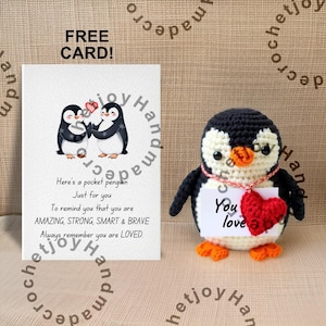Crochet Penguin Plush, Pocket Penguin Gift, Crochet Penguin with Heart, You Are Loved, Handmade Amigurumi Valentine Gift, cute Encouragement