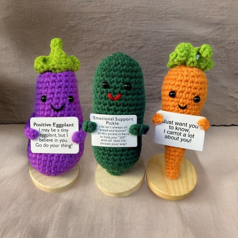 Crochet Emotional Support Pickle,caring Carrot With Positive