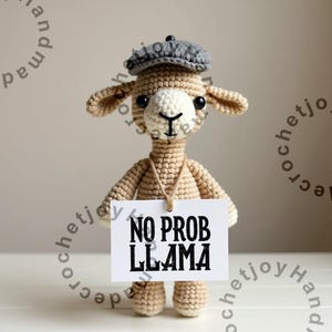 Brinquedo de lhama de crochê, amigurumi de lhama feito à mão, presente engraçado de lhama com chapéu, cartão sem problema, decoração de lhama fofa, ideia de presente motivacional