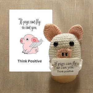 Maialino positivo all'uncinetto - pensa positivo - Completo di carte motivazionali!, Cacca positiva divertente, patata motivazionale, pomodoro divertente, ananas