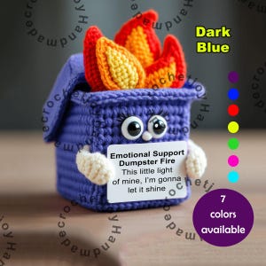 Handmade Crochet Emotional Support Dumpster Fire, Crochet Trash Can Amigurumi, Personalized Colorful Dumpster, Desk Decor, Gift for her