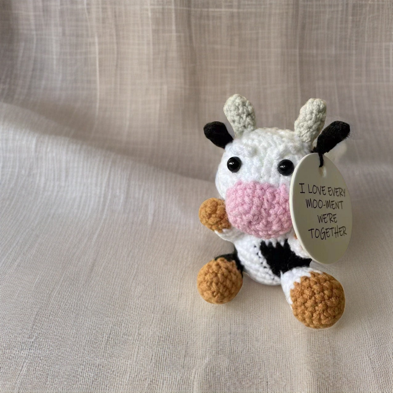 thumbnail image 2 of Positive Emotional Support Crochet Cow, Funny Handmade 2 of 9