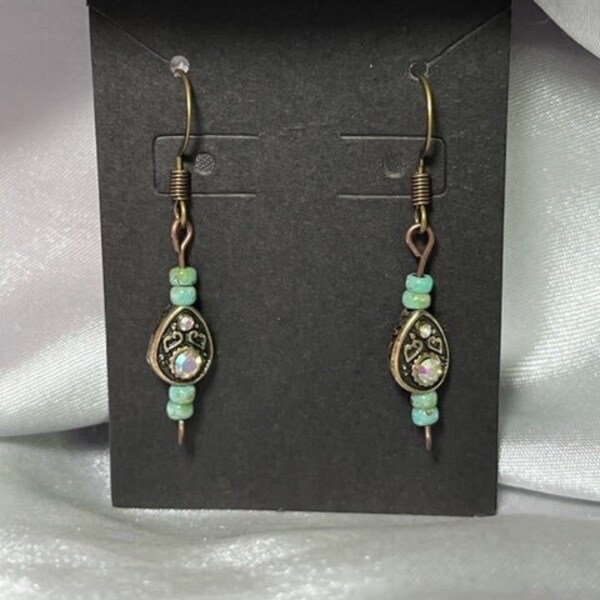 Brass & Jeweled Tear Drop Bead with Jade colored accents