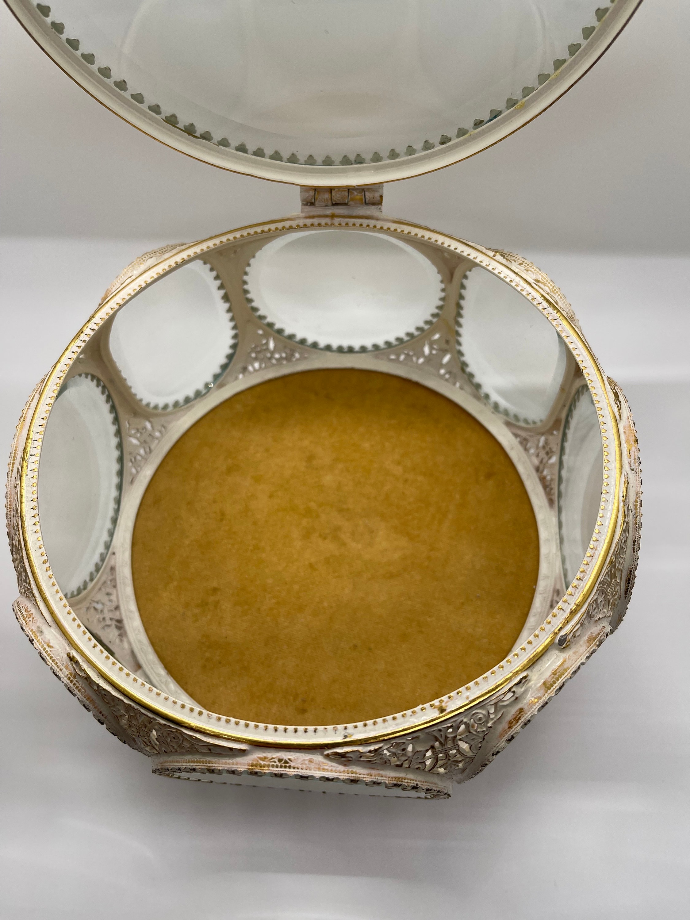 RARE Mid-century 24k Gold Plated Beveled Glass Jewelry/trinket Box