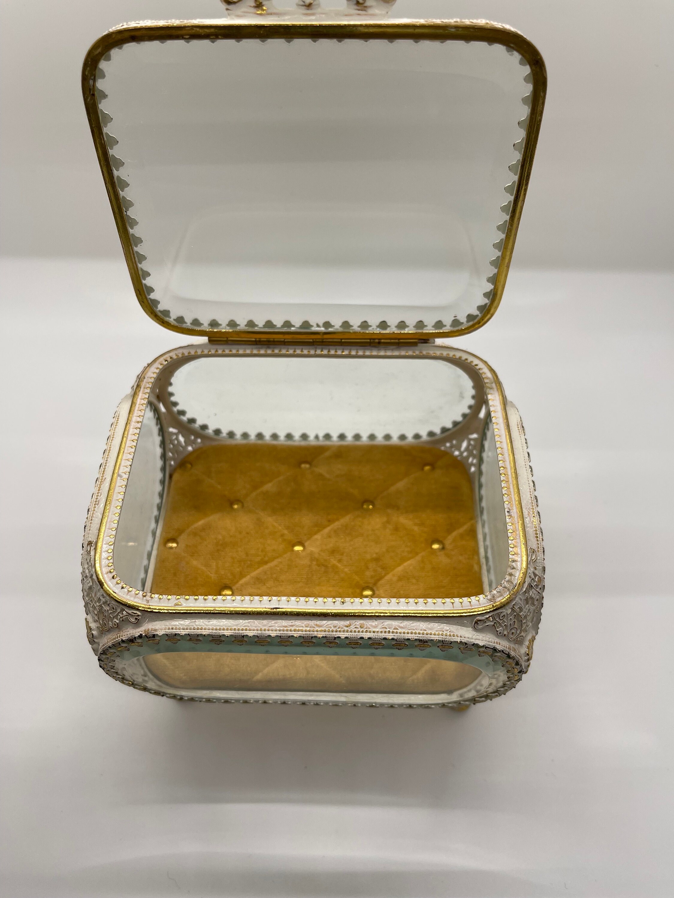 RARE Mid-century 24k Gold Plated Beveled Glass Jewelry/trinket Box