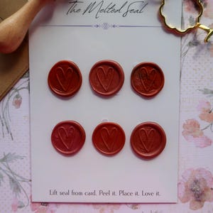 Peel and Stick Wax Seal (Set of 6): Red Hearts Valentines or Romantic Themed
