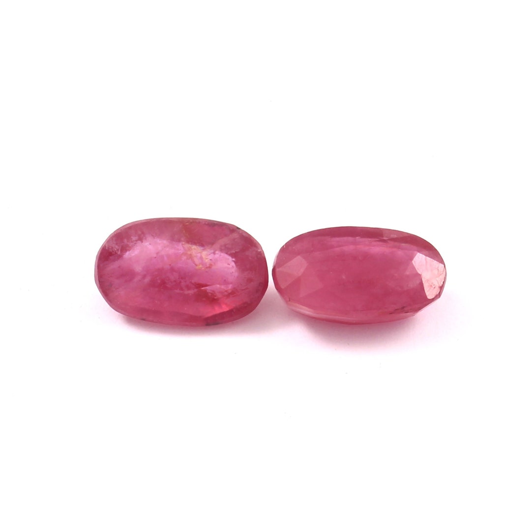 2 Pics Natural Ruby Glass Filling Cut Gemstone, Oval Shape Glass ...